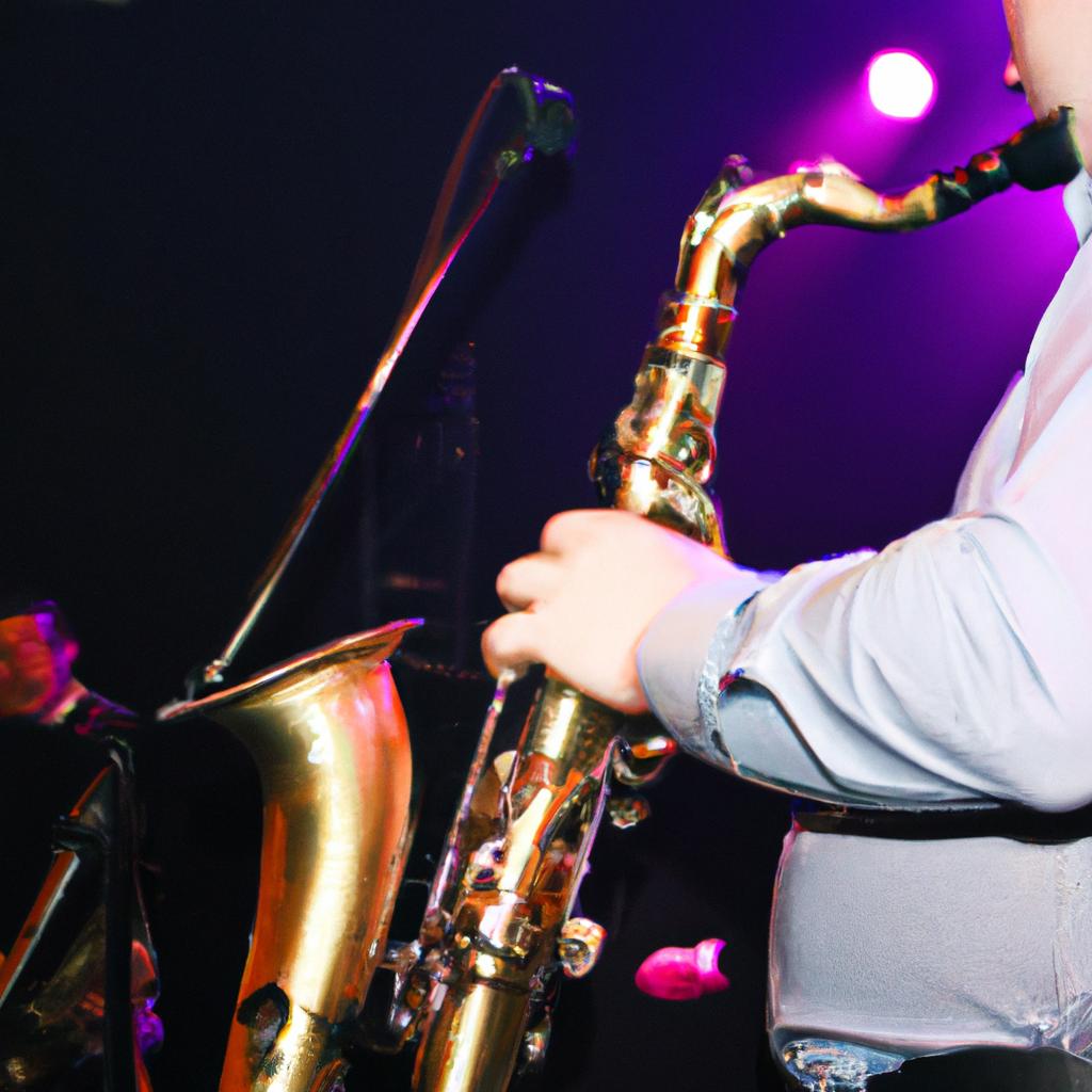 Person playing saxophone on stage