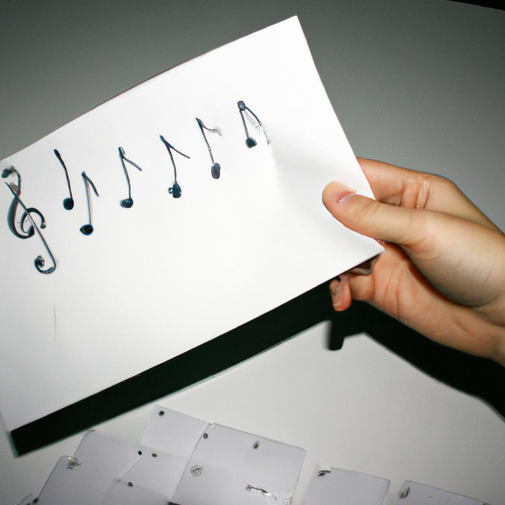 Person holding musical notes, writing