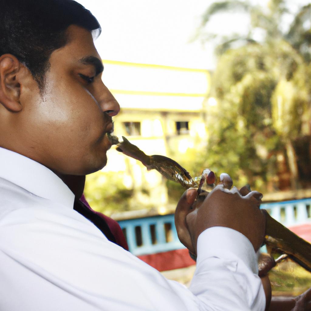 Person playing musical instrument, singing